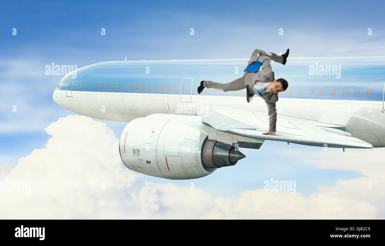 Junger Geschäftsmann Breakdancer. Mixed-media Stockfoto