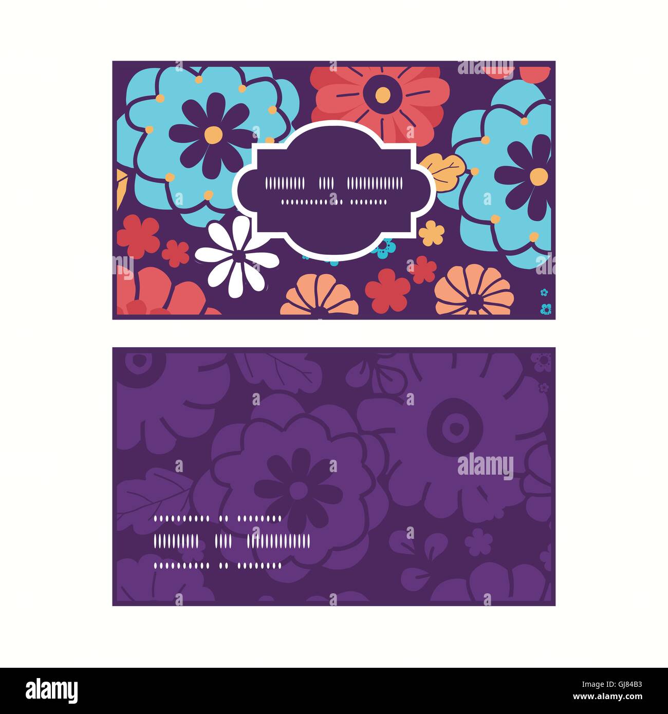 Vektor bunter Blumenstrauß horizontalen Muster Visitenkarten Frameset Stock Vektor