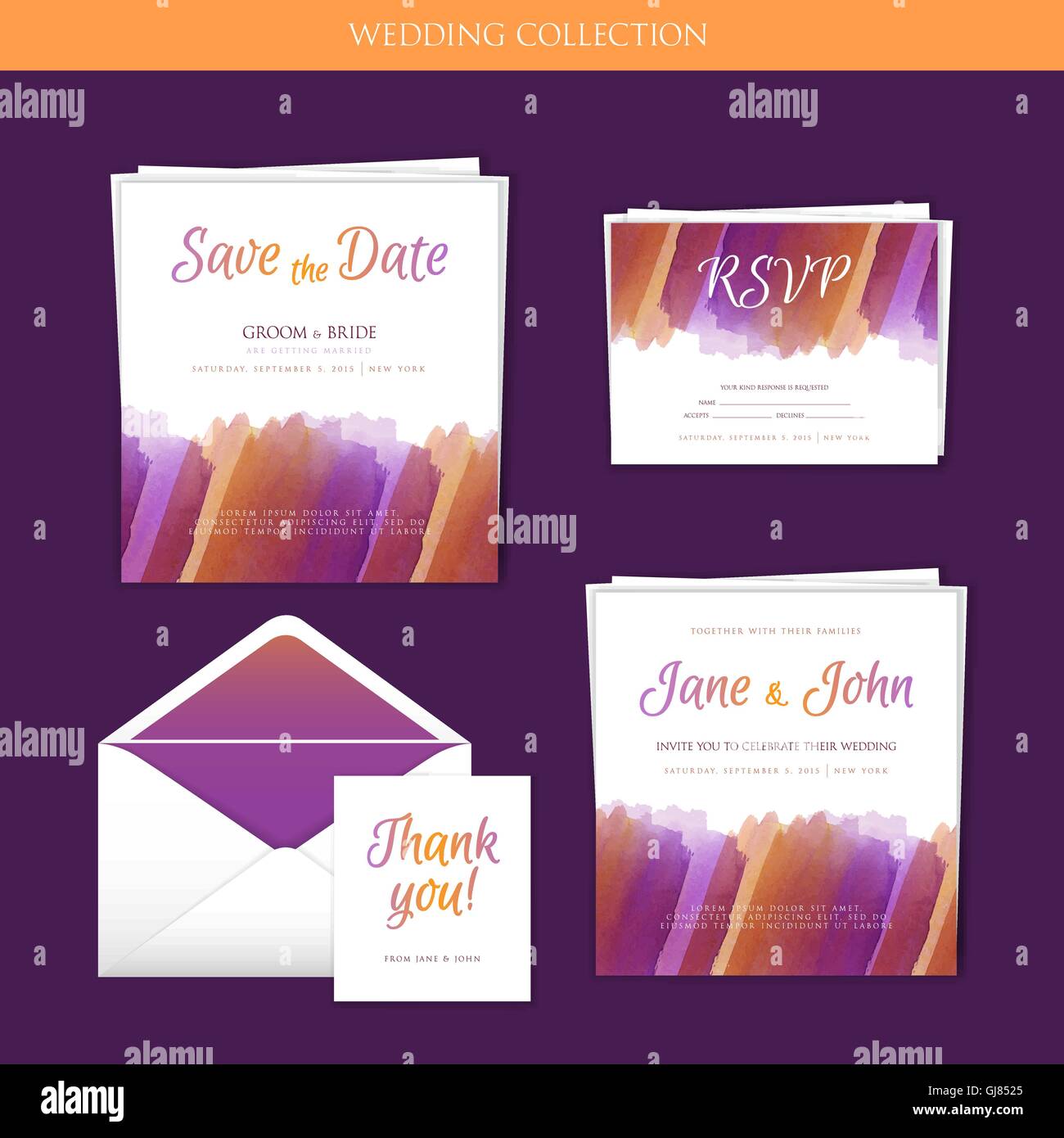 Hochzeits-Kollektion mit Aquarell Stock Vektor