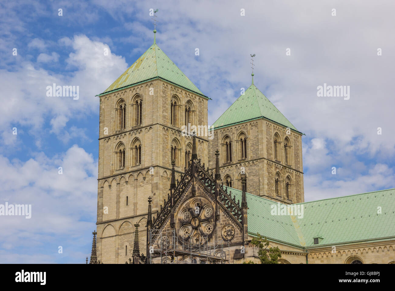Türme der St.-Paulus-Dom in Münster, Deutschland Stockfoto