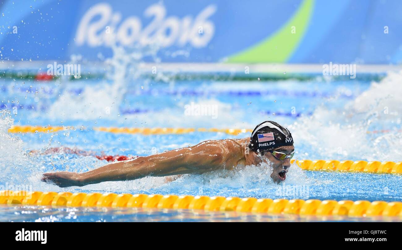 Rio De Janeiro, Brasilien. 14. August 2016. Michael Phelps (USA). Schwimmen. Männer 4 x 100m Lagenstaffel. Olympic Aquatics Centre. Olympiapark. Rio De Janeiro. Brazilien. 14.08.2016. Bildnachweis: Sport In Bilder/Alamy Live-Nachrichten Stockfoto