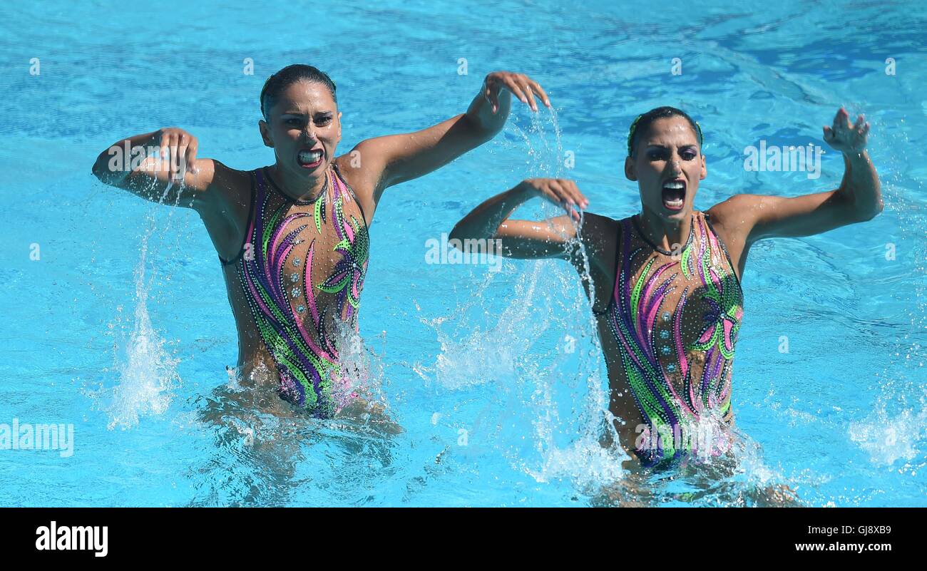 Rio De Janeiro, Brasilien. 14. August 2016. Karem Faride Achach Ramirez (MEX) und Nuria Lidon Diosdado Garcia (MEX). Synchronschwimmen. Duette kostenlose Routine vorbereitenden Übungen. Maria Lenk Aquatics Centre. Olympiapark. Rio De Janeiro. Brazilien. 14.08.2016. Bildnachweis: Sport In Bilder/Alamy Live-Nachrichten Stockfoto