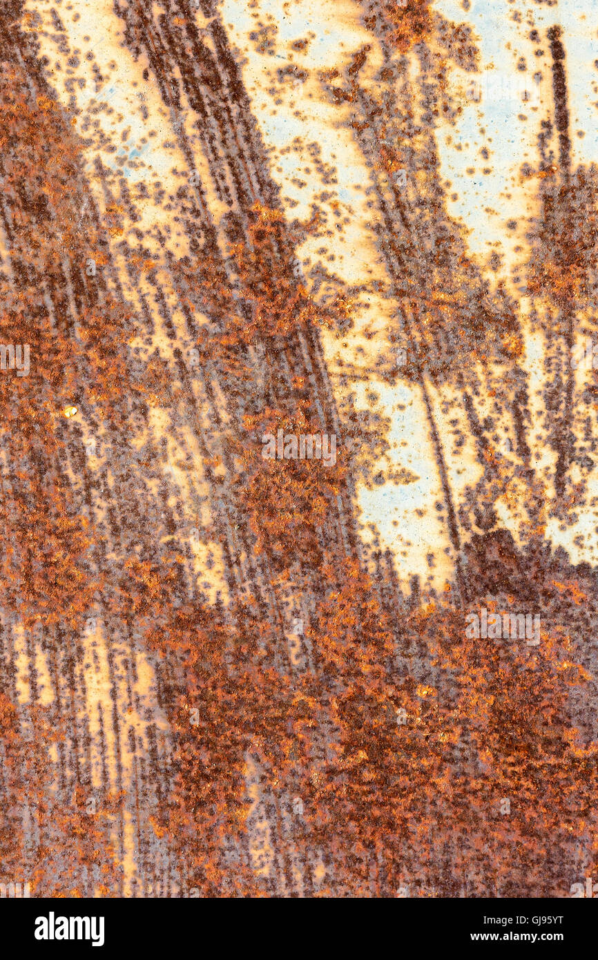 Grunge beschädigt abgeplatzte Farbe auf korrodierte Metall Blatthintergrund Textur Stockfoto