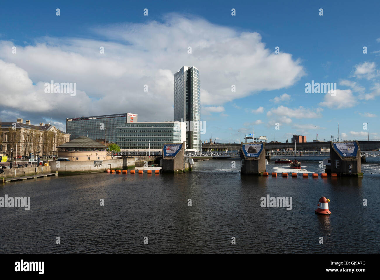 Blick über Lagan Weir, Belfast Stockfoto