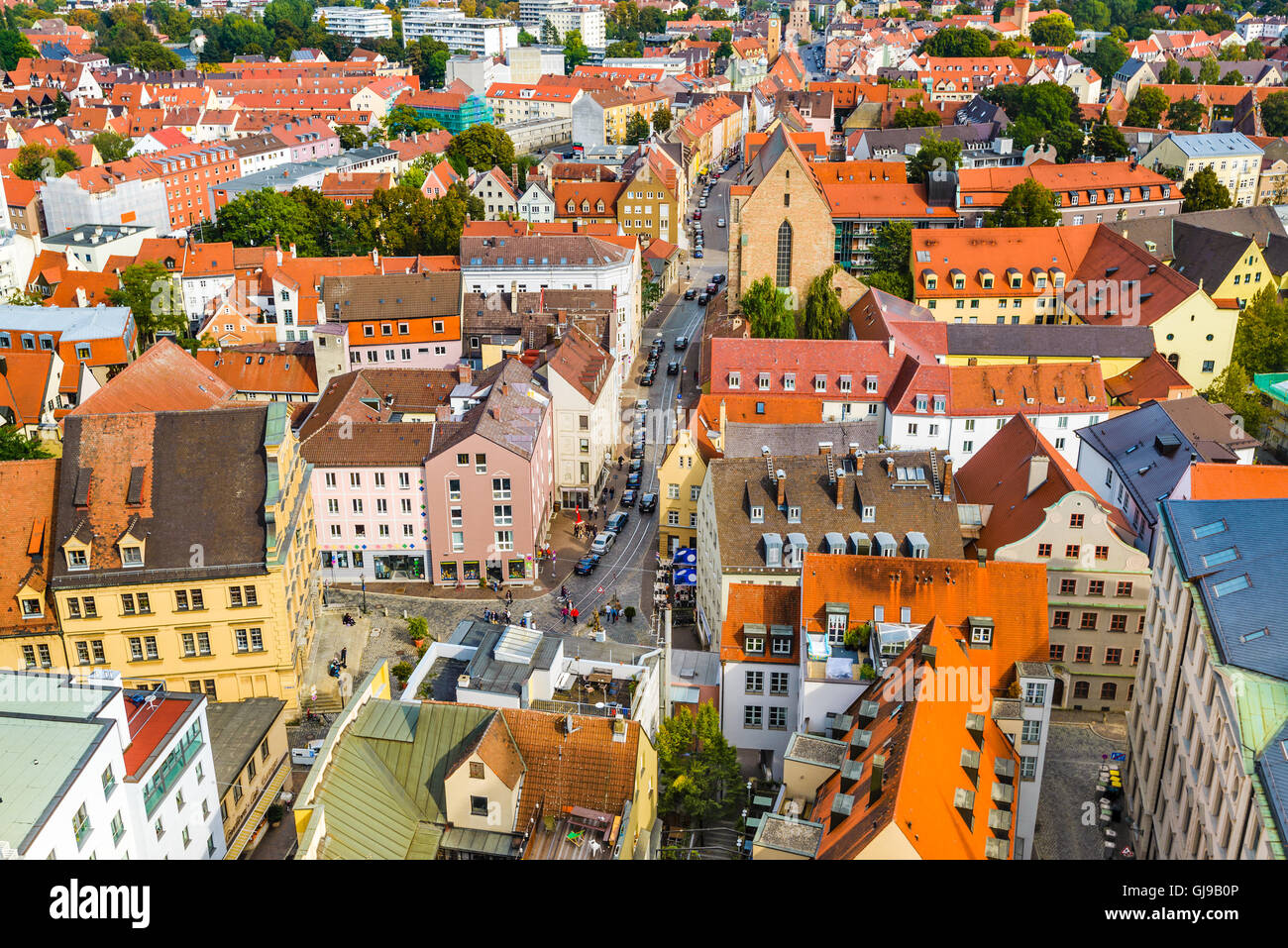 Augsburg, Deutschland Blick auf die Stadt auf dem Dach. Stockfoto