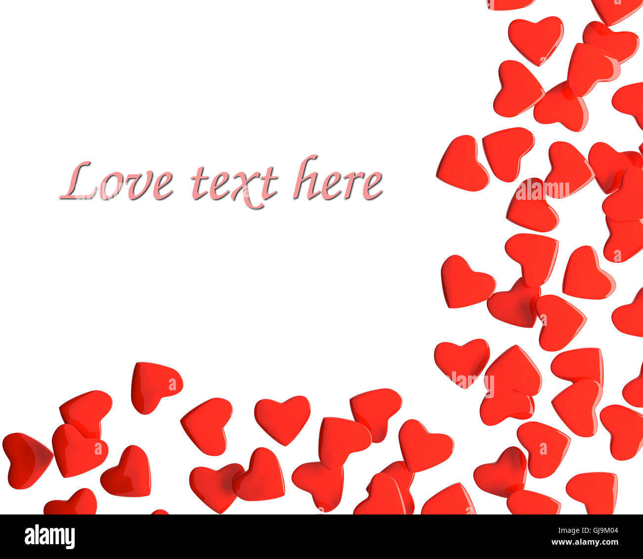 Valentine Herzen mit Beispieltext Stockfoto