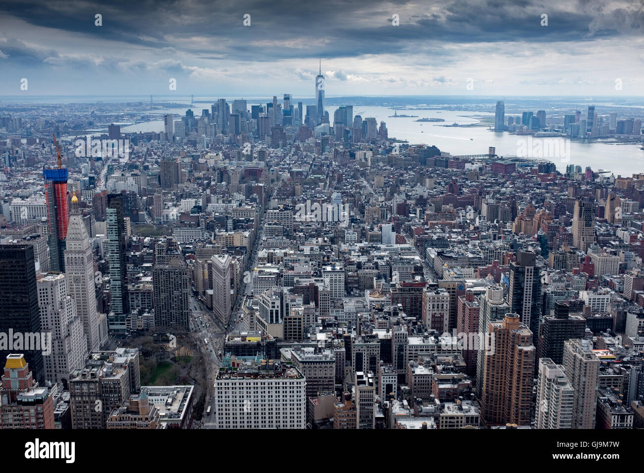 New York City USA Aussicht vom Empire State Building Blick auf Manhattan Insel in Richtung Süden. Stockfoto