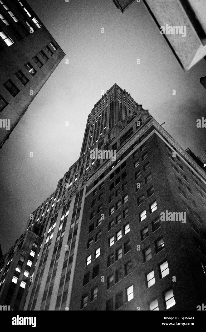 New York City USA Financial District in der Nacht, Stockfoto