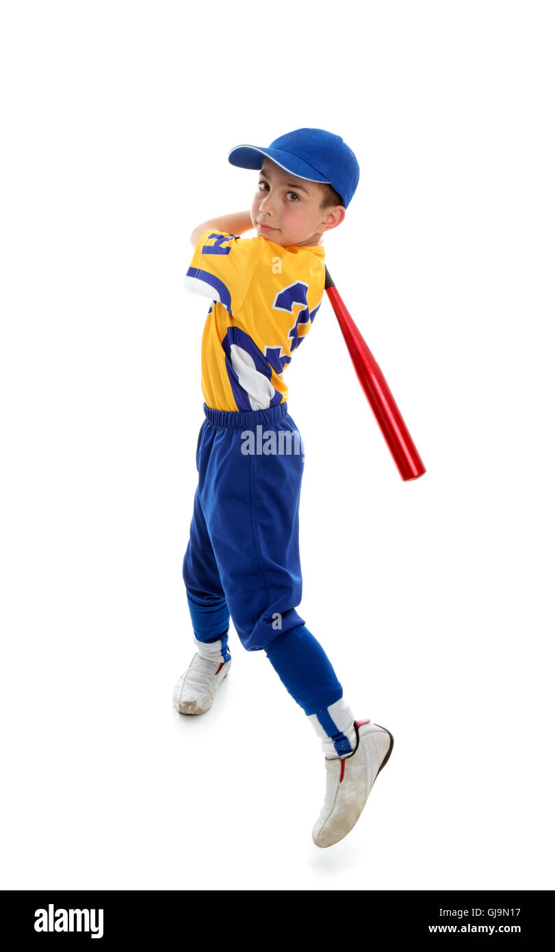 Kleines Kind einen Baseballschläger geschwungen Stockfoto