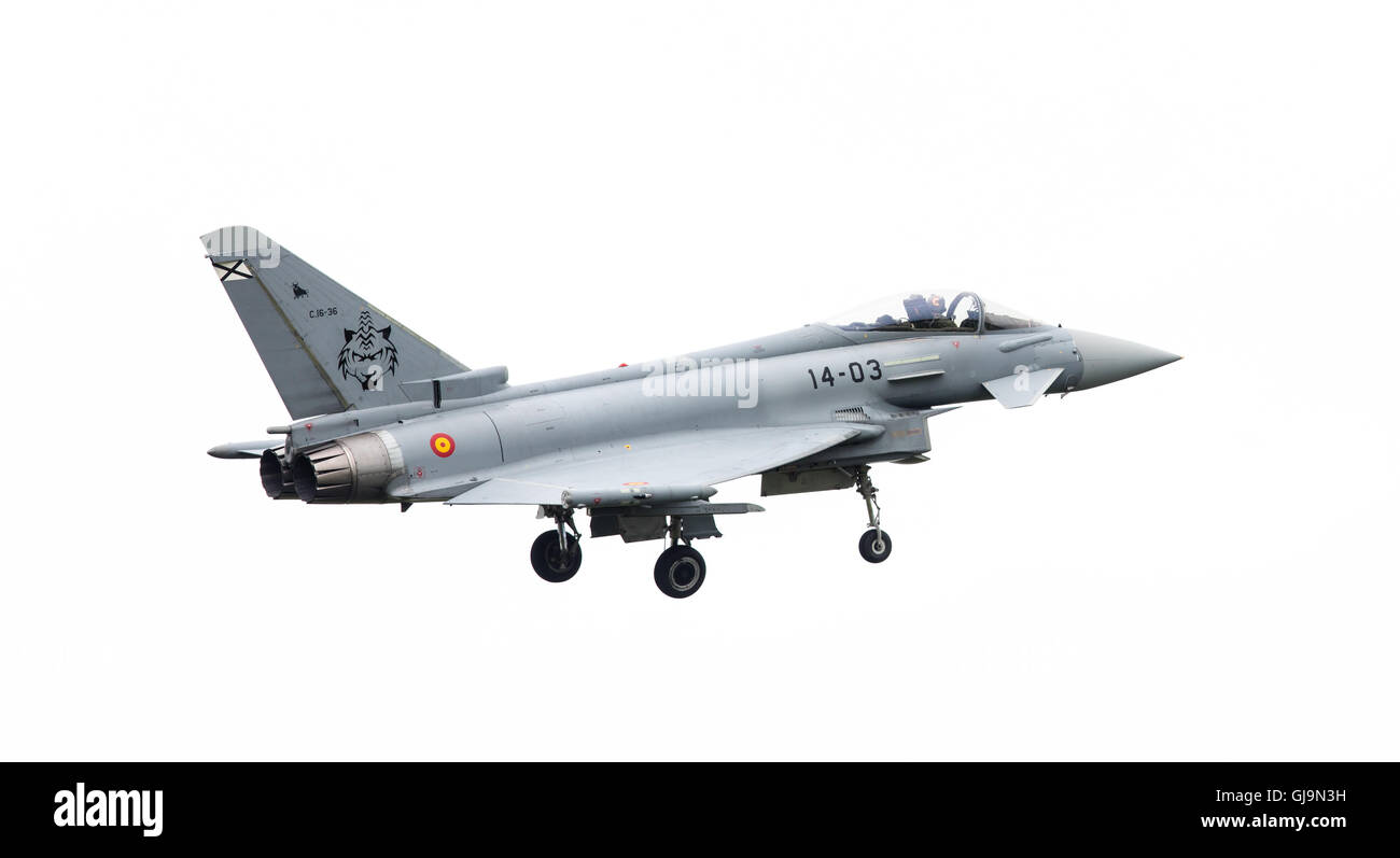 LEEUWARDEN, Niederlande - Juni 10: Spanisch Air Force Eurofighter Typhoon fliegen während der niederländischen Luftwaffe Open House. Juni Stockfoto