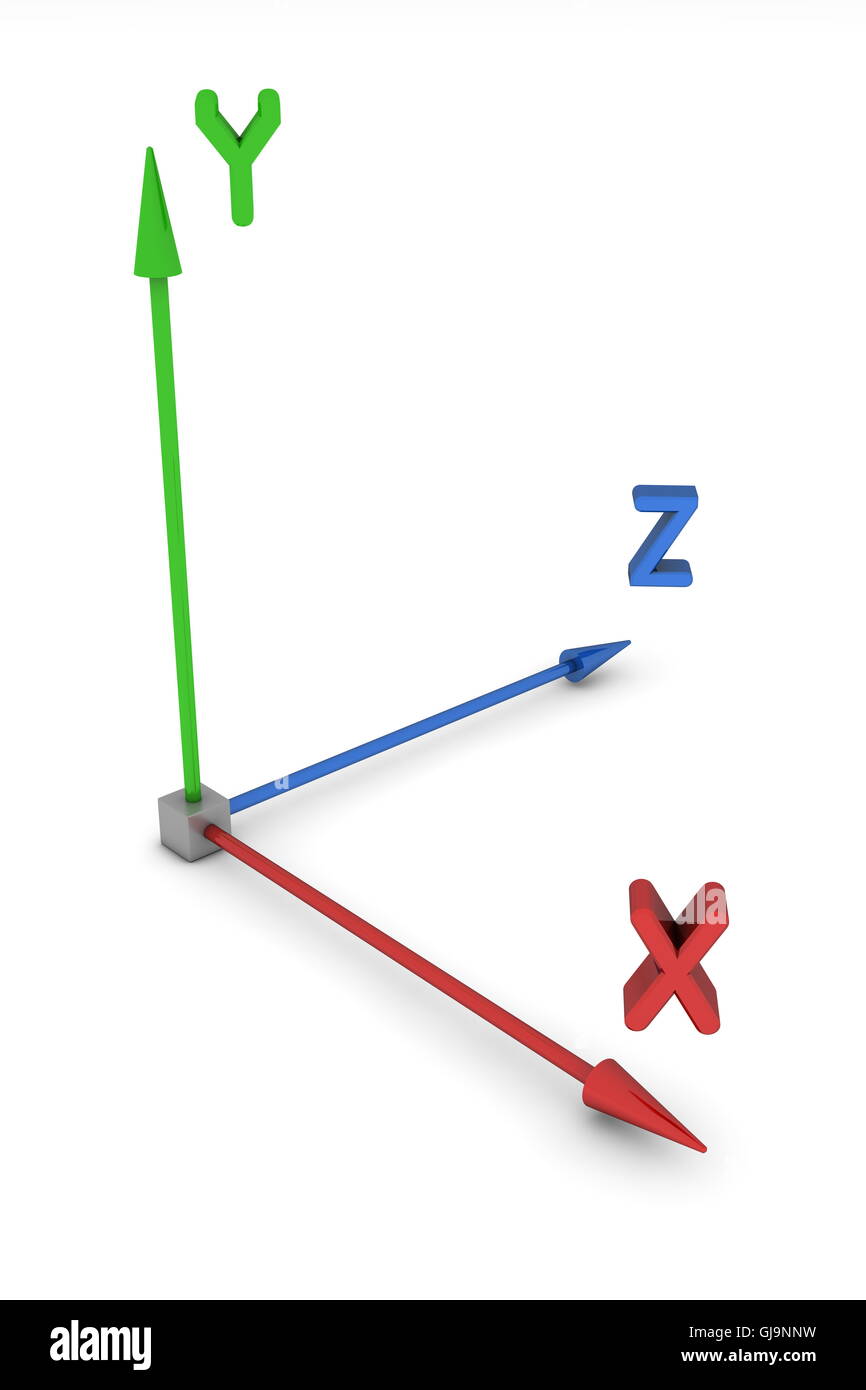 3D-Raum Koordinatensystem XYZ Stockfoto