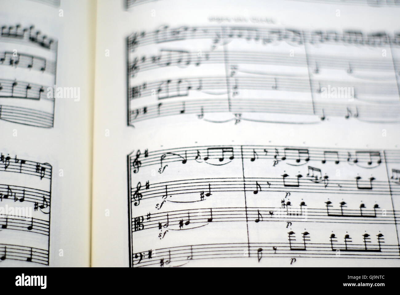 Buchen Sie musikalische Partitur mit Musiknotation Stockfoto