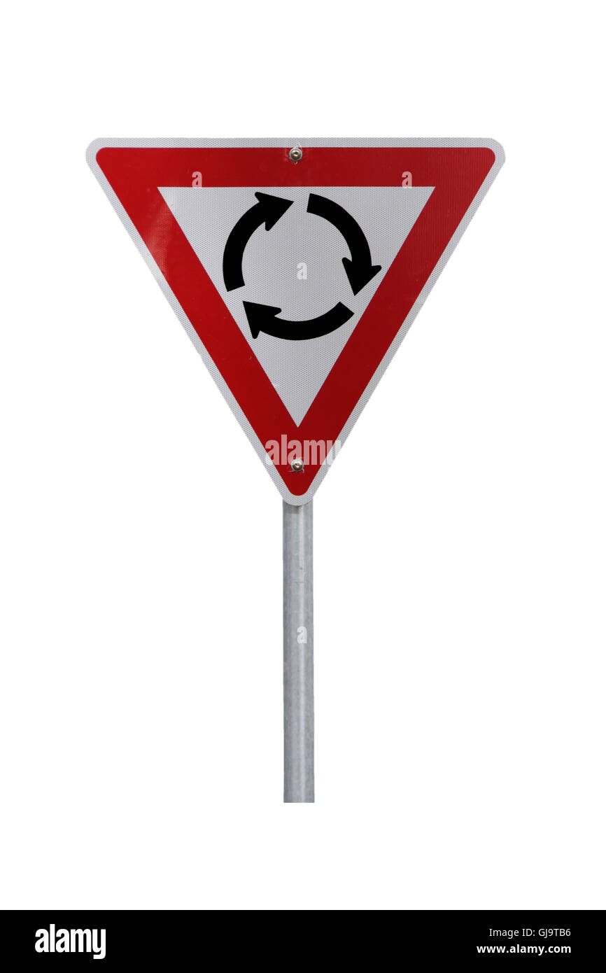 Isolierte Kreisverkehr Warnschild - aktuelle australische Straßenschild Stockfoto