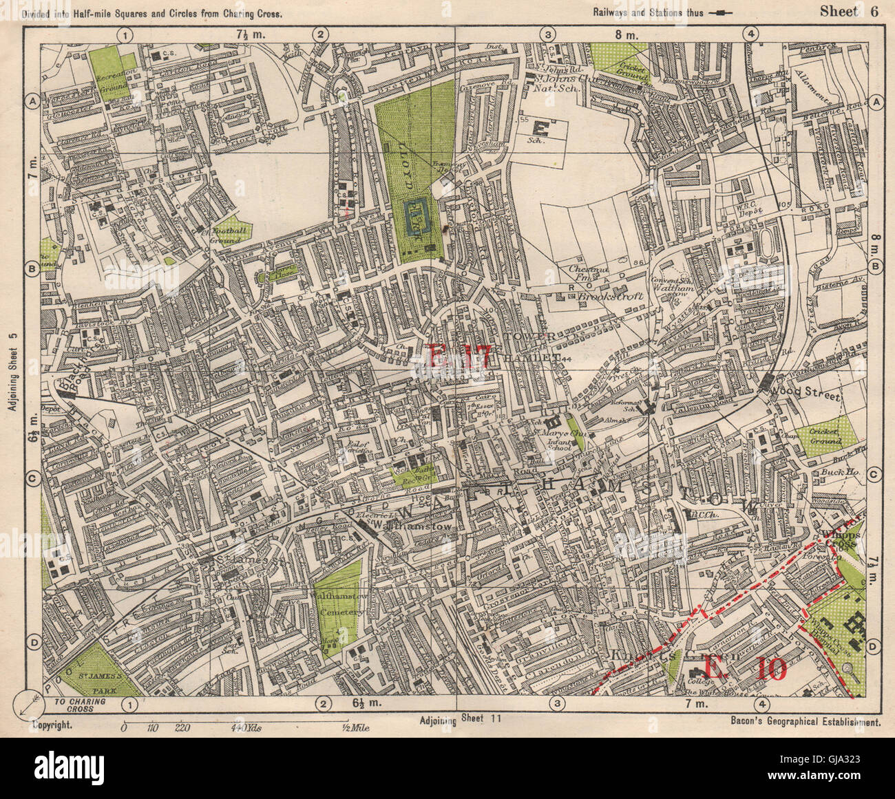 NE LONDON. Walthamstow Higham Hill Wood Street Blackhorse Road. Speck, 1933 Karte Stockfoto