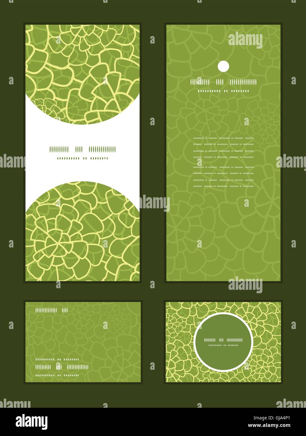 Vektor abstrakt grüne natürliche Textur vertikalen Rahmen Muster Gruß, RSVP und Dankeschön Einladungskarten set Stock Vektor