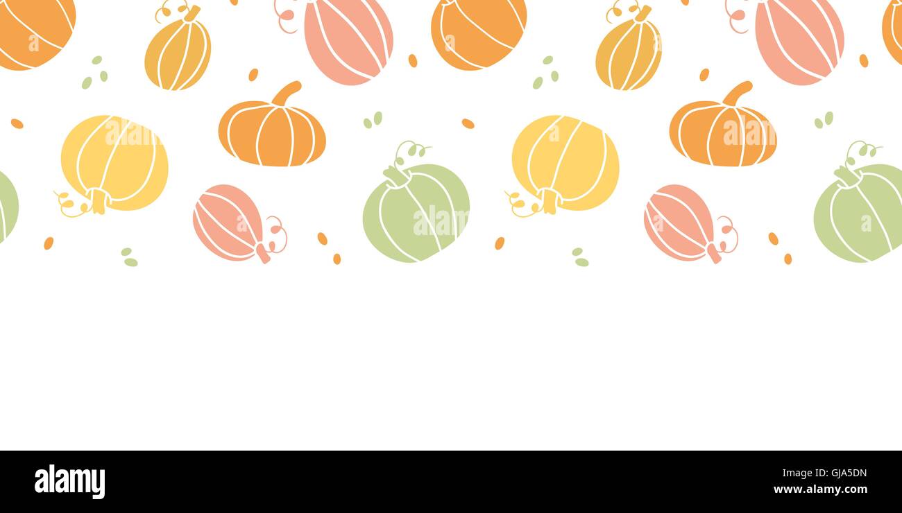 Vektor Thanksgiving bunte Kürbisse Silhouetten horizontale Rahmenlinie Musterdesign Hintergrund Stock Vektor