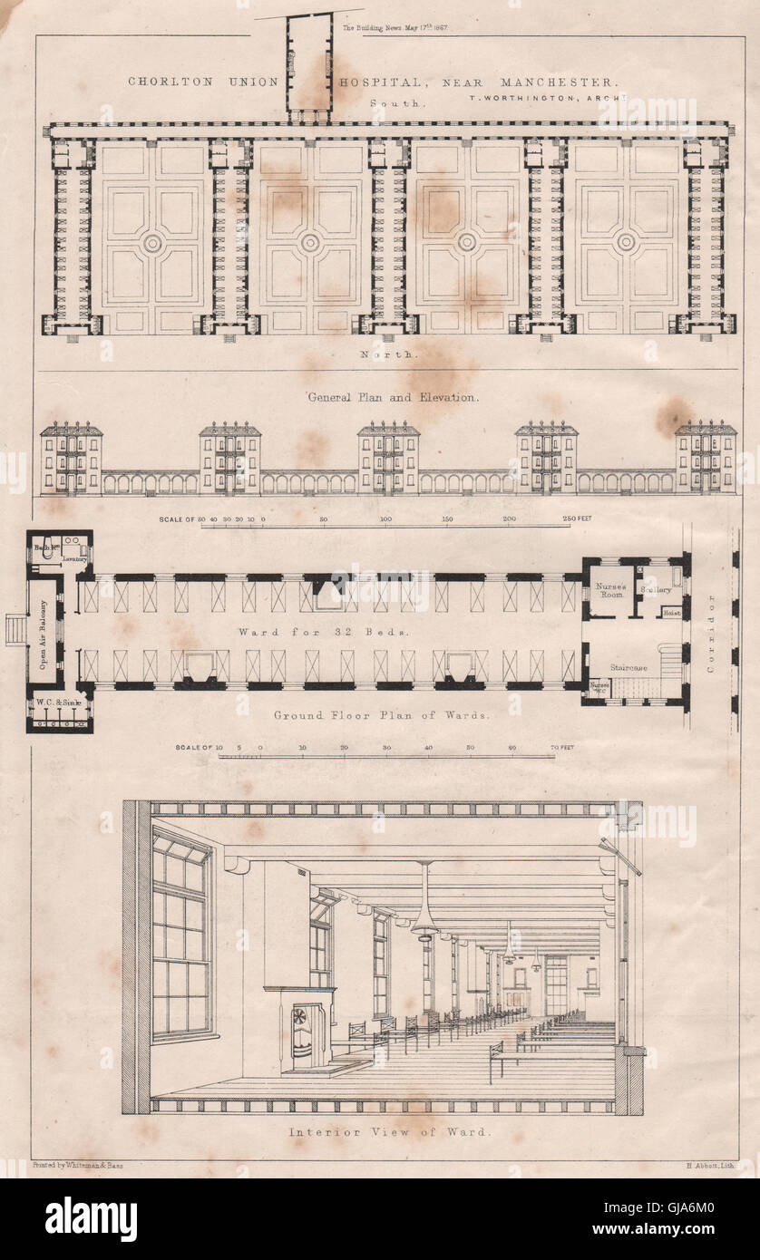 Chorlton Union Hospital, in der Nähe von Manchester Süd; T. Worthington, Architekt, 1867 Stockfoto