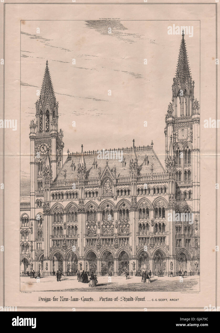 Design für neue Gerichte - Teil des Strand-Fassade; G.g. Scott, Archt, 1867 Stockfoto