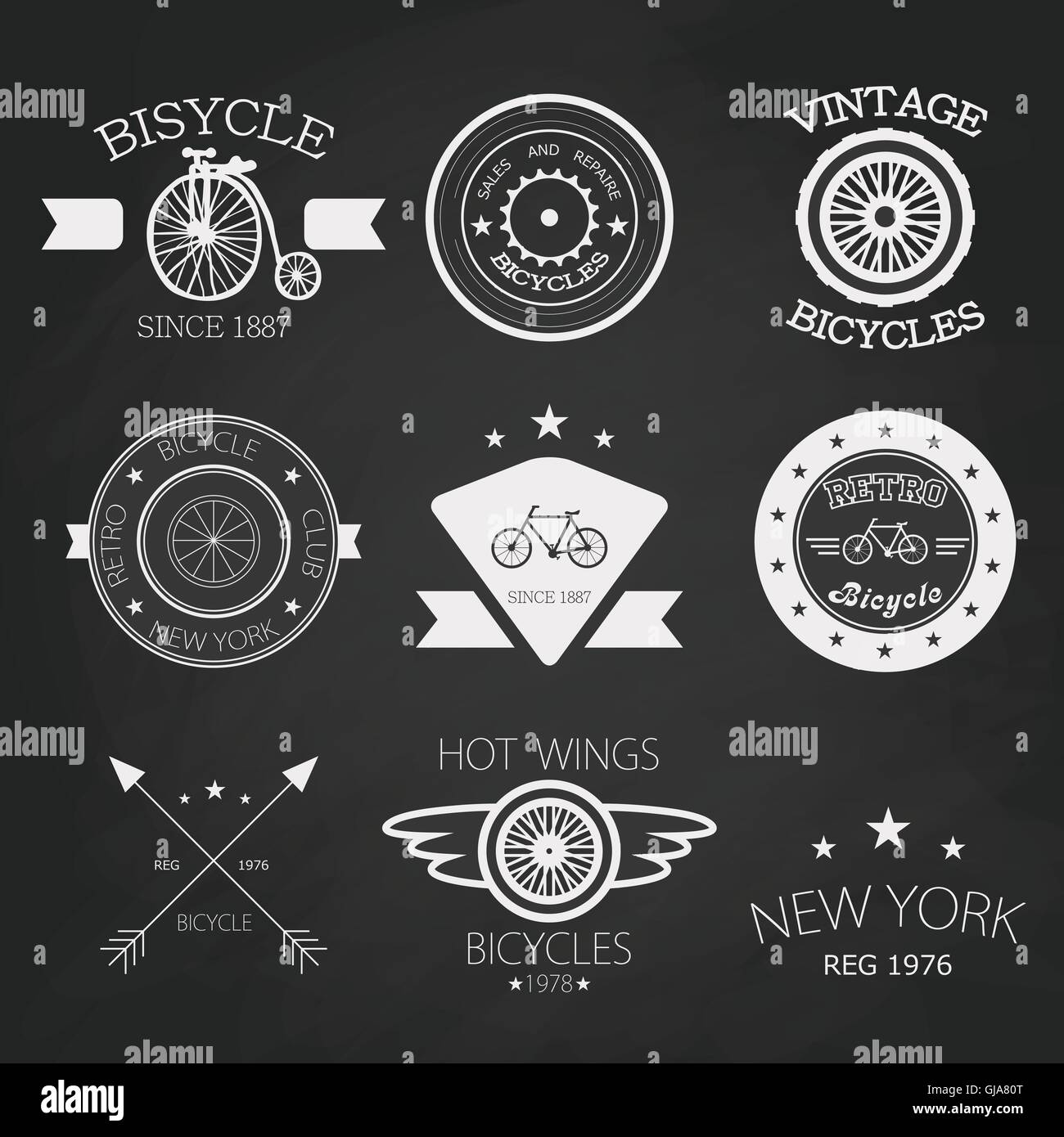 Kreide-Vektor set alte Fahrräder Shop-Logo. Stock Vektor