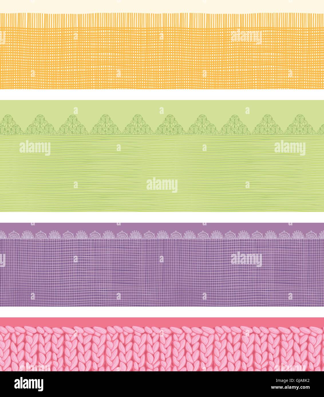 Satz von vier horizontalen Textil Stoff Texturen seamless pattern Stock Vektor