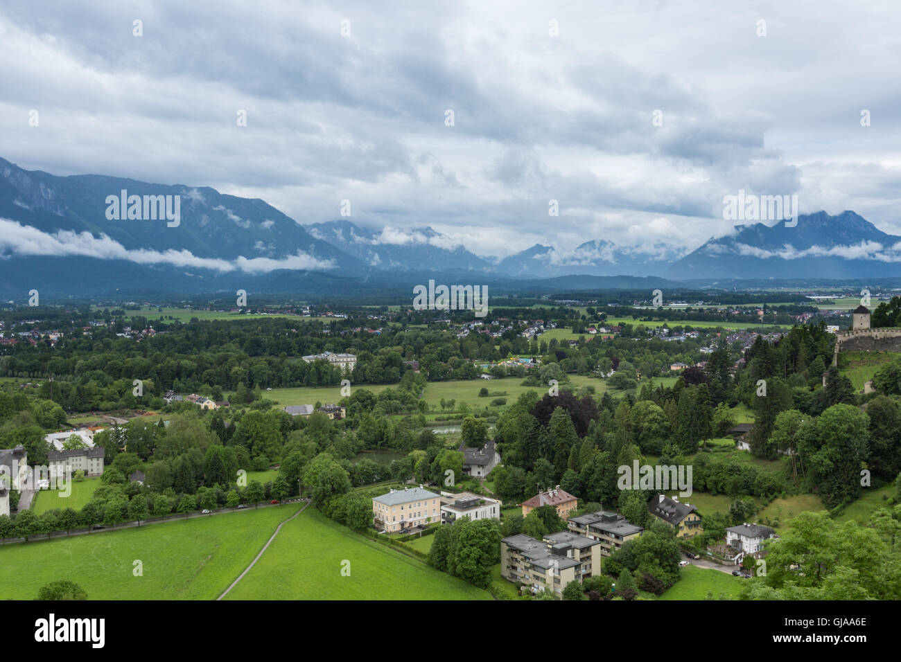 Ansicht der österreichischen Stadt Salzburg. Stockfoto
