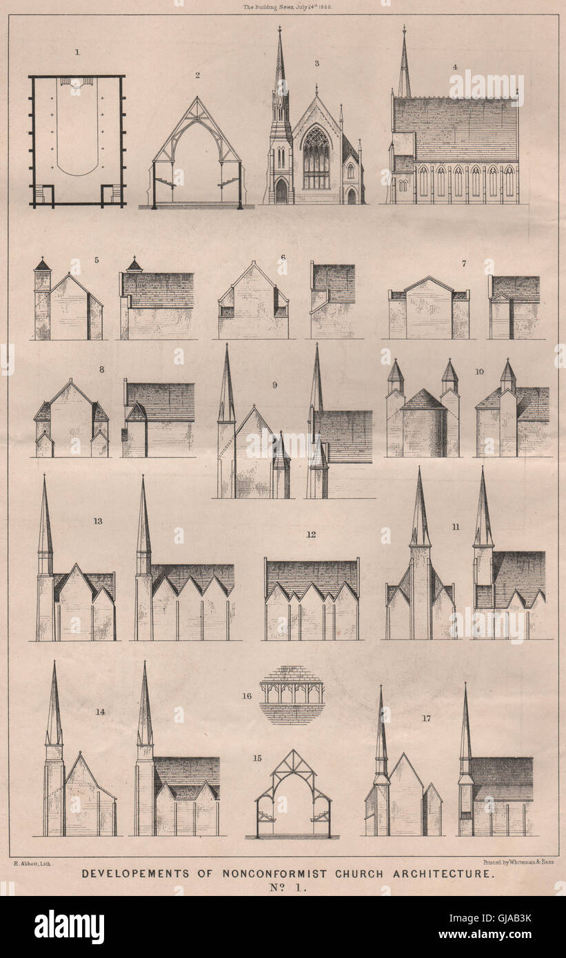 Entwicklungen der Nonkonformist Kirche Architektur Nr. 1. Kirchen, drucken 1868 Stockfoto