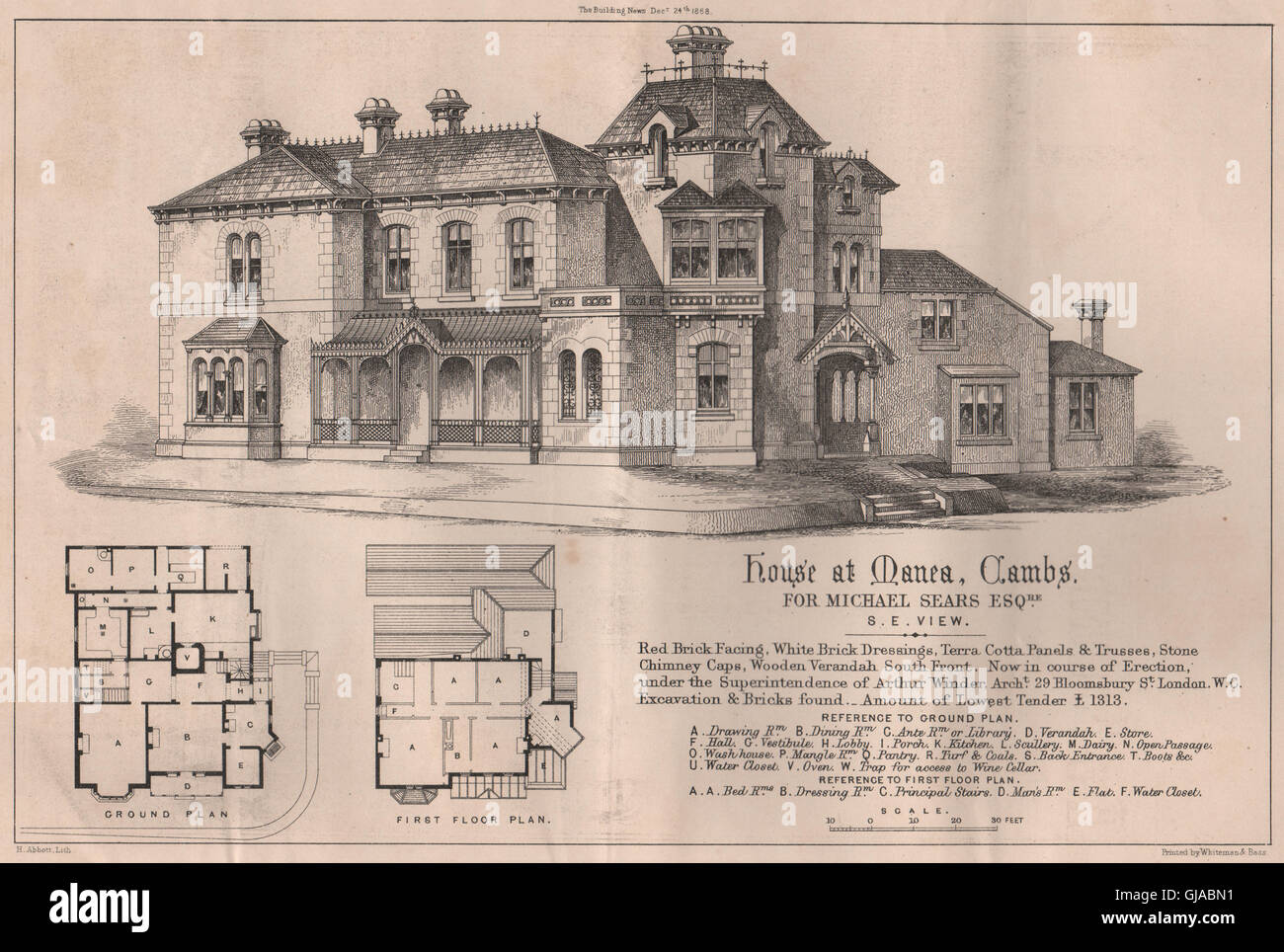 Haus am Manea für Michael Sears Esqre. S.e. View. Cambridgeshire, print 1868 Stockfoto