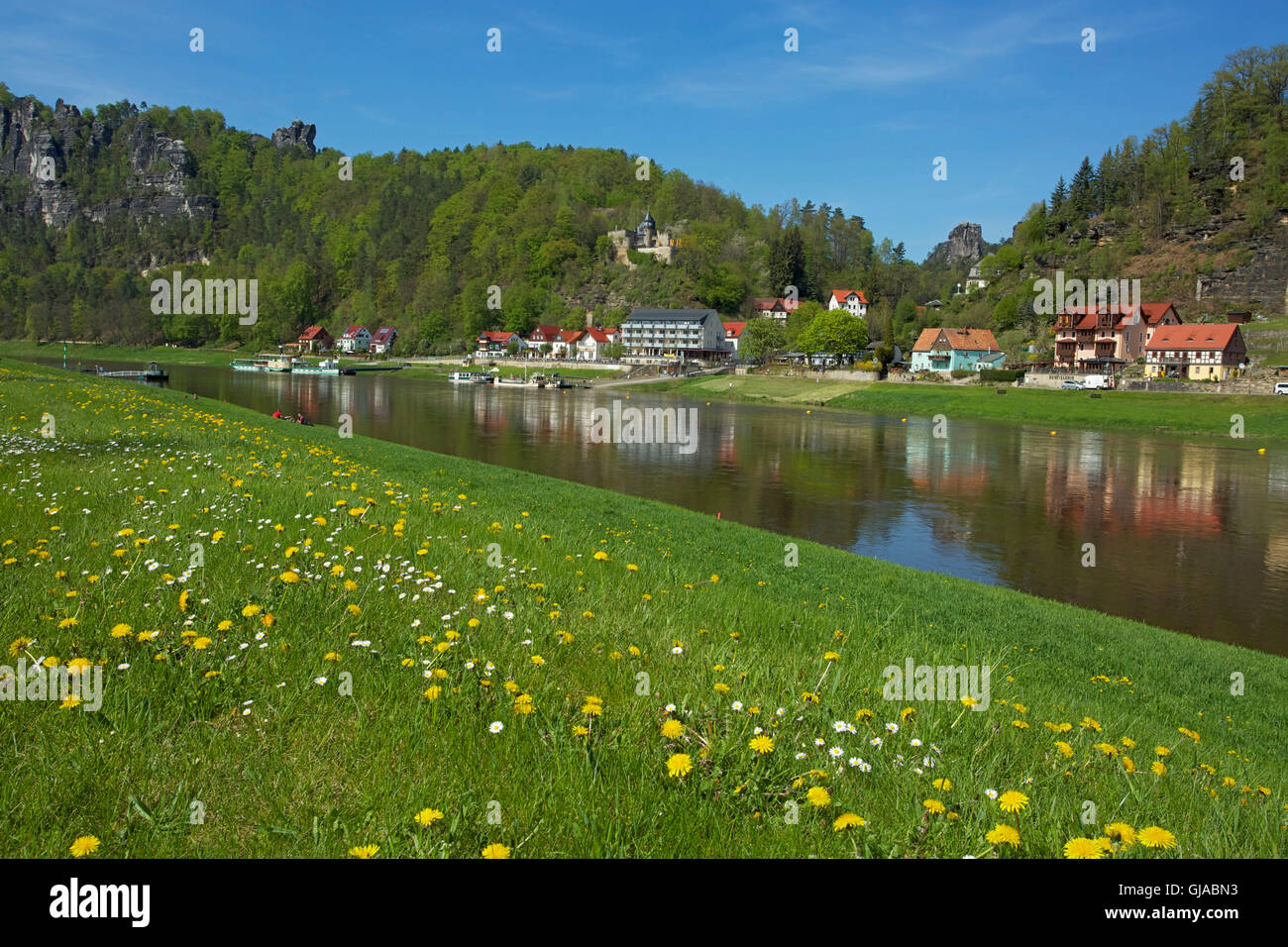 Elbe, Fluss, Health resort Rathen, Sachsen, Bastei, rock-Formation, Stockfoto