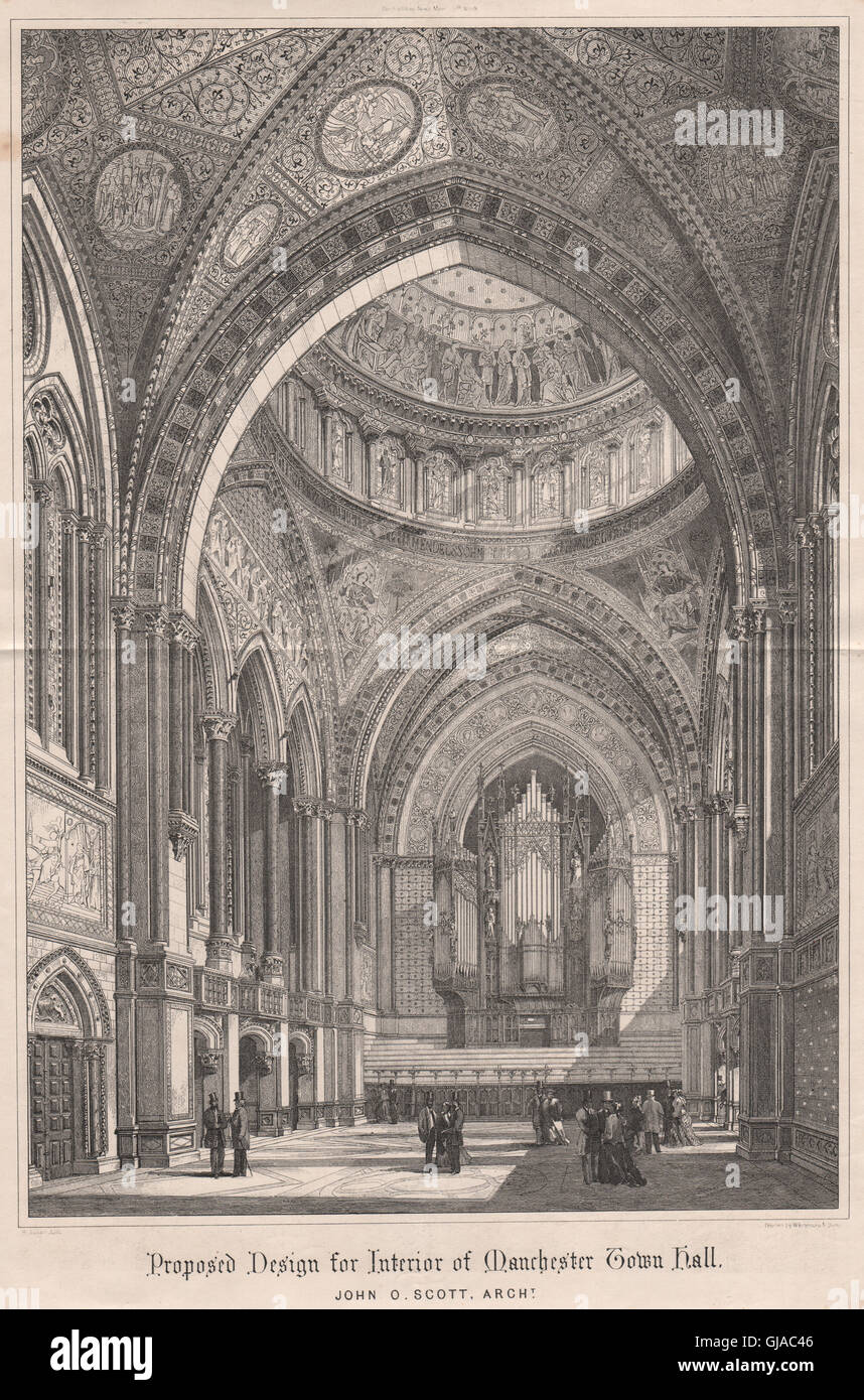 Rathaus von Manchester Interieur; John O. Scott, Architekt, antique print 1869 Stockfoto