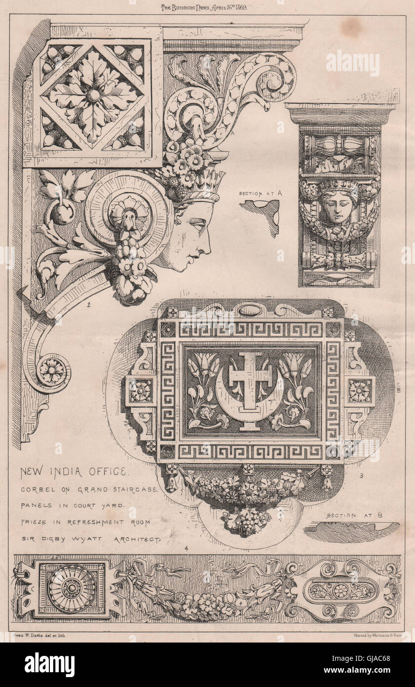 Neues Indien Büro. Treppe Corbel. Fries; Sir Digby Wyatt Architekt, 1869 Stockfoto