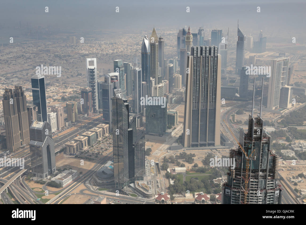 Blick vom Burj Khalifa, Dubai, Vereinigte Arabische Emirate, Naher Osten. Stockfoto