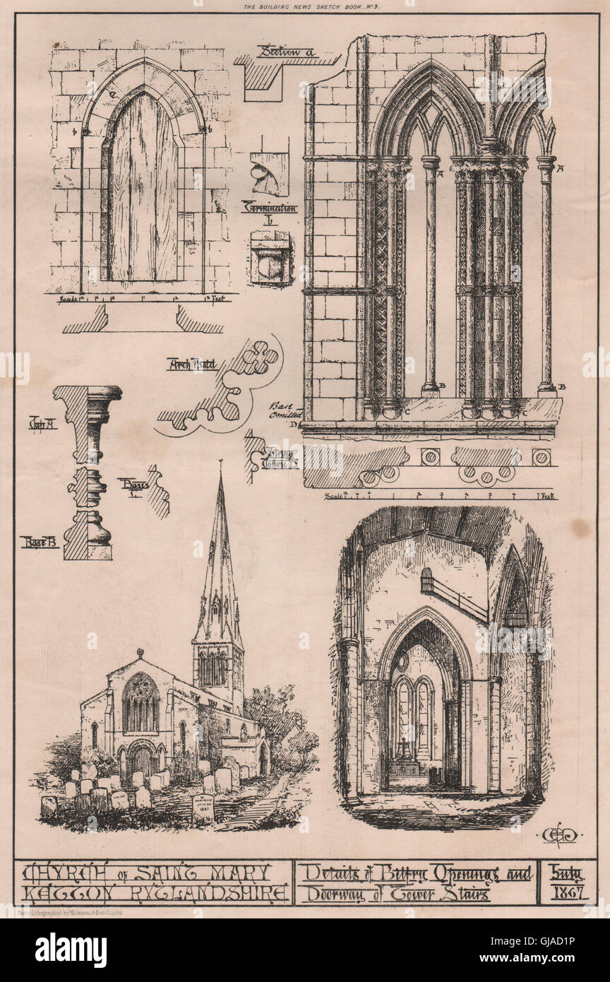 Kirche der Heiligen Maria, Ketton, Rutlandshire, antike print 1869 Stockfoto