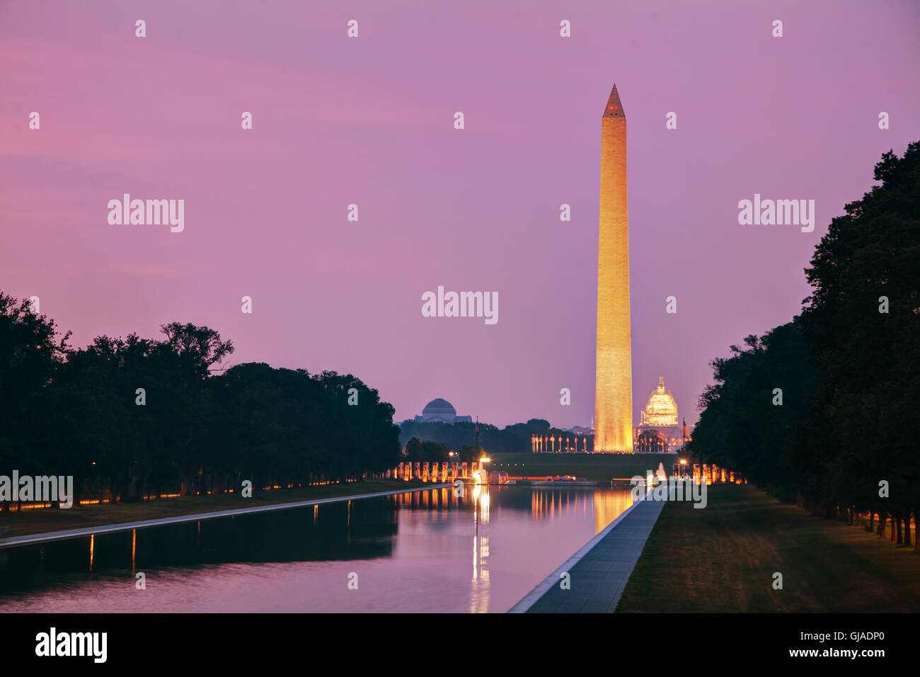 Washington Denkmal in Washington, DC am Abend Stockfoto