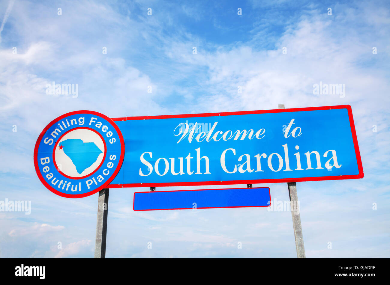 Willkommen Sie in South Carolina Schild am He-Staatsgrenze Stockfoto