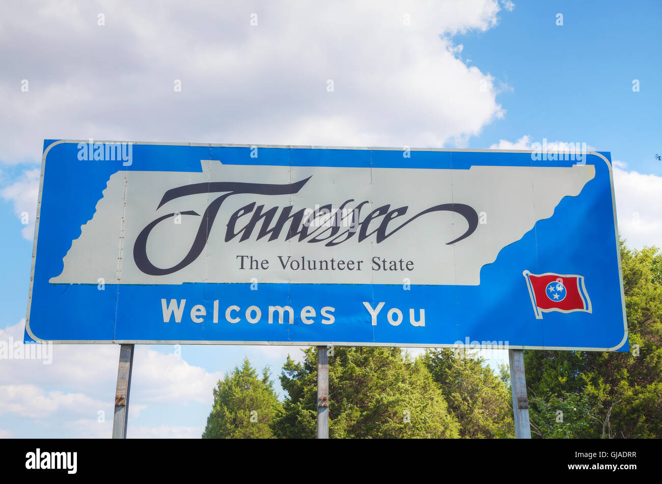 Tennessee begrüßt Sie bei der Anmeldung bei er Staatsgrenze Stockfoto