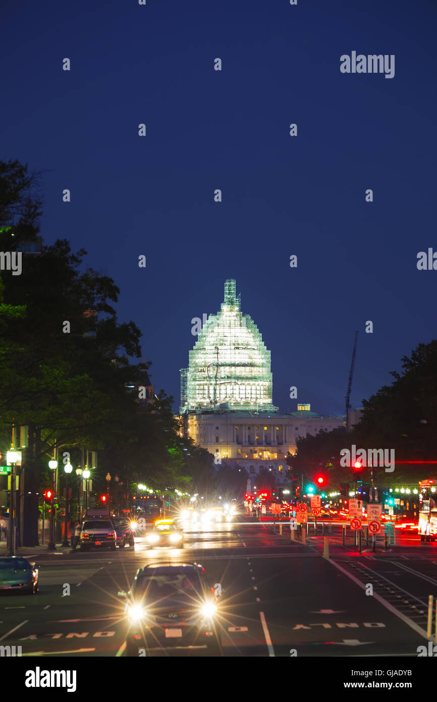 Kapitol-Gebäude in Washington, DC in der Nacht Stockfoto