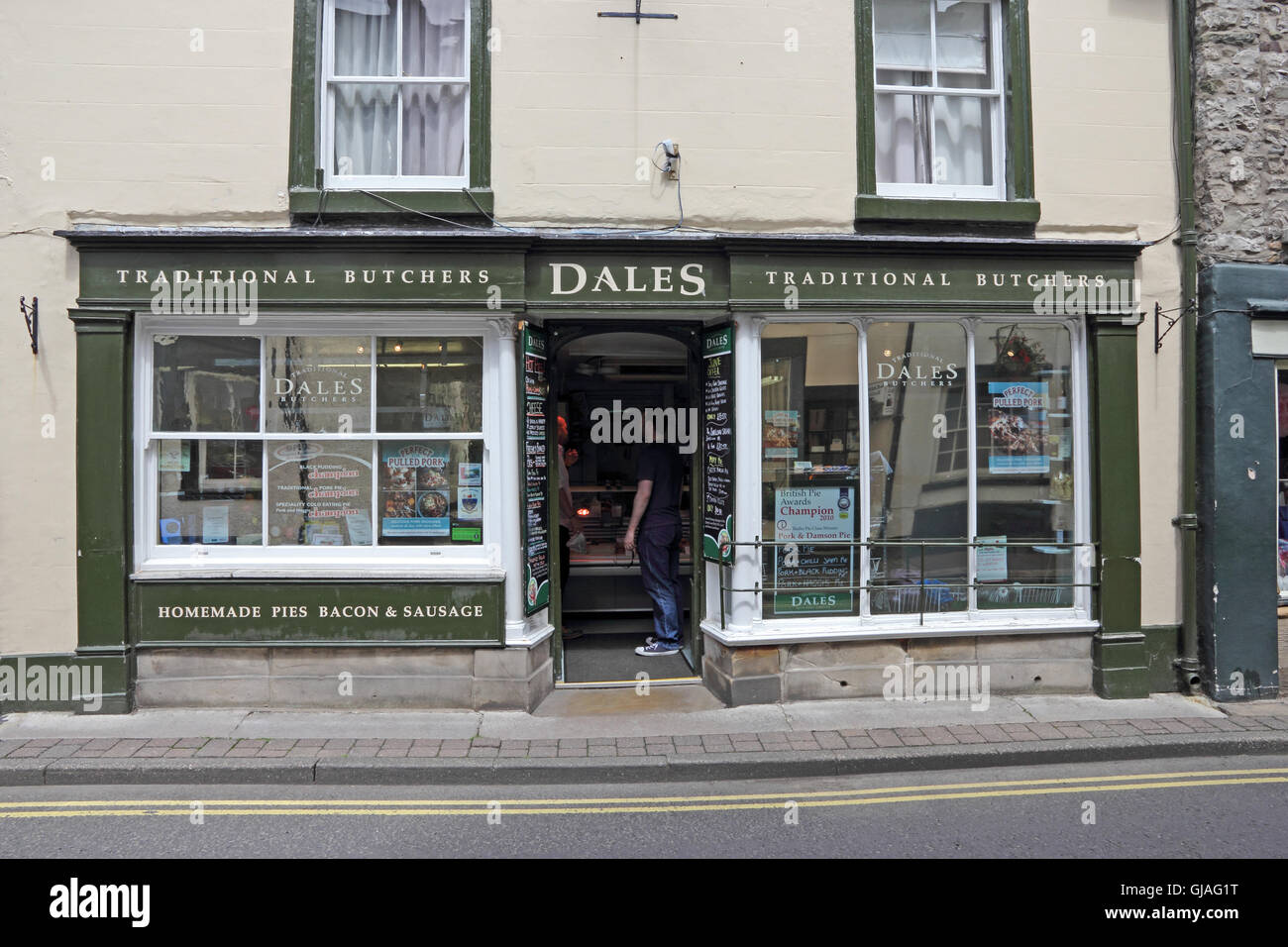 Dales traditionellen Metzger Shop, Kirkby Lonsdale Stockfoto