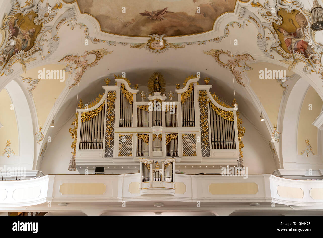 Maria Himmelfahrt Kirche Orgel, Schongau, Oberbayern, Bayern, Deutschland, Europa Stockfoto