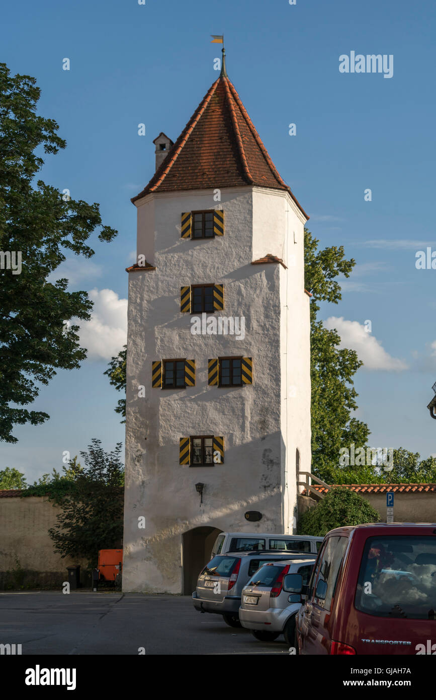 Polizei-Wachturm, Torturm in der historischen alten Stadt Schongau, Oberbayern, Bayern, Deutschland, Europa Stockfoto