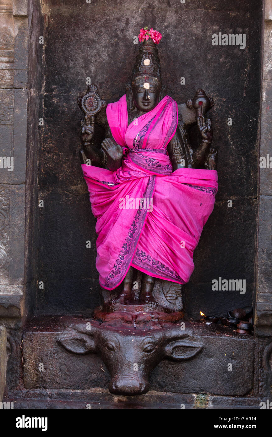 Hindu-Göttin Durga (Mahishasuramardini), Brihadishwara-Tempel, Tanjore (Thanjavur), Tamil Nadu, Indien Stockfoto