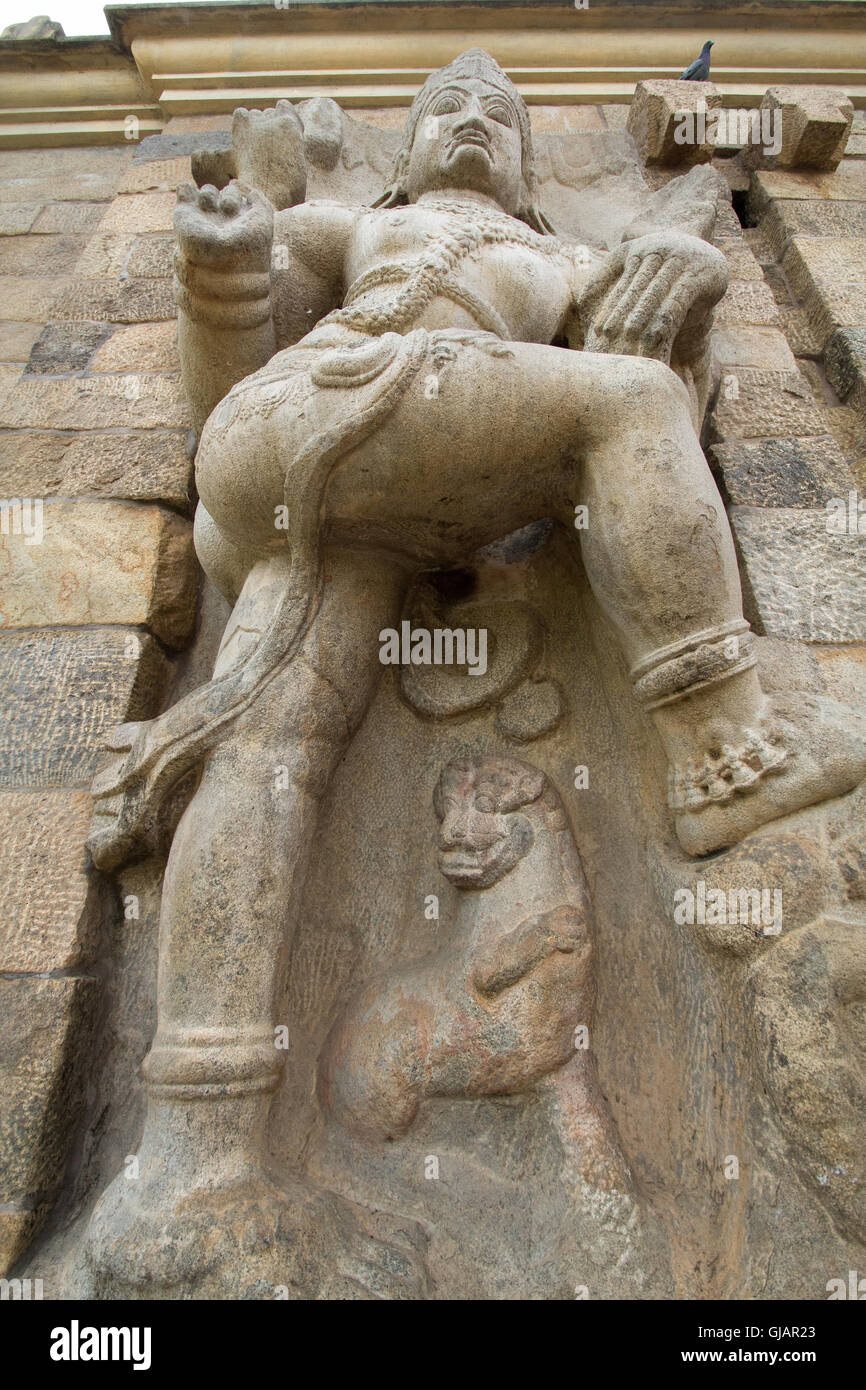 Detail der Mauer Architektur an alten Gangaikonda Cholapuram Tempel, Tamil Nadu, Indien Stockfoto