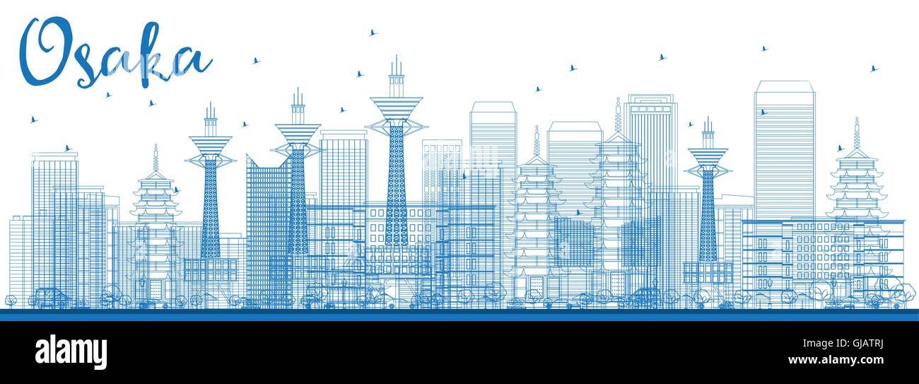Umriss Osaka Skyline mit blauen Gebäude. Vektor-Illustration. Wirtschaft und Tourismus-Konzept mit modernen Gebäuden. Stock Vektor