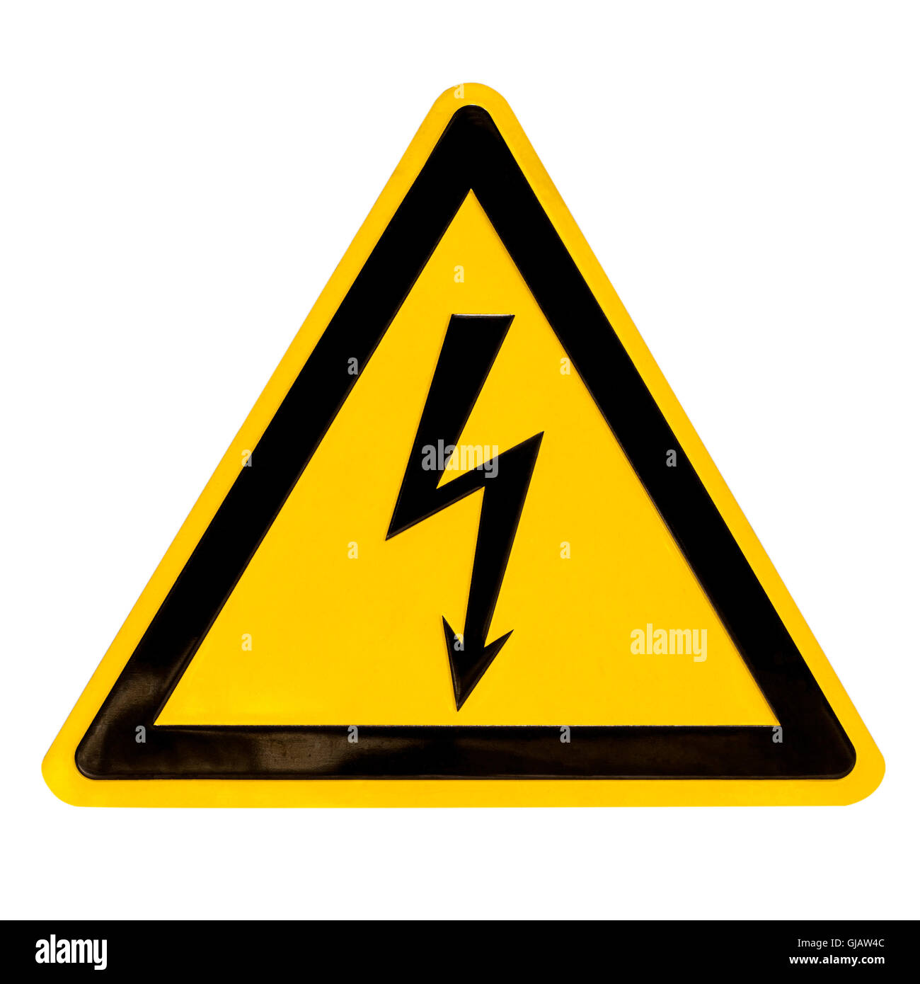Hohe Spannung-Zeichen isoliert auf weiss Stockfoto