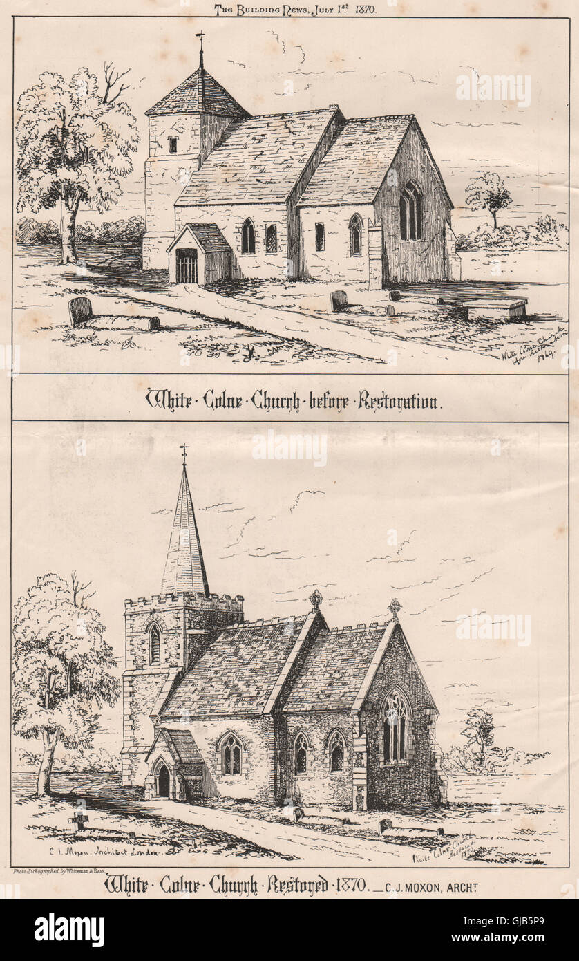 Weißen Colne Kirche, Essex, vorher/nachher-1870 Restaurierung; C.j. Moxon Archt, 1870 Stockfoto
