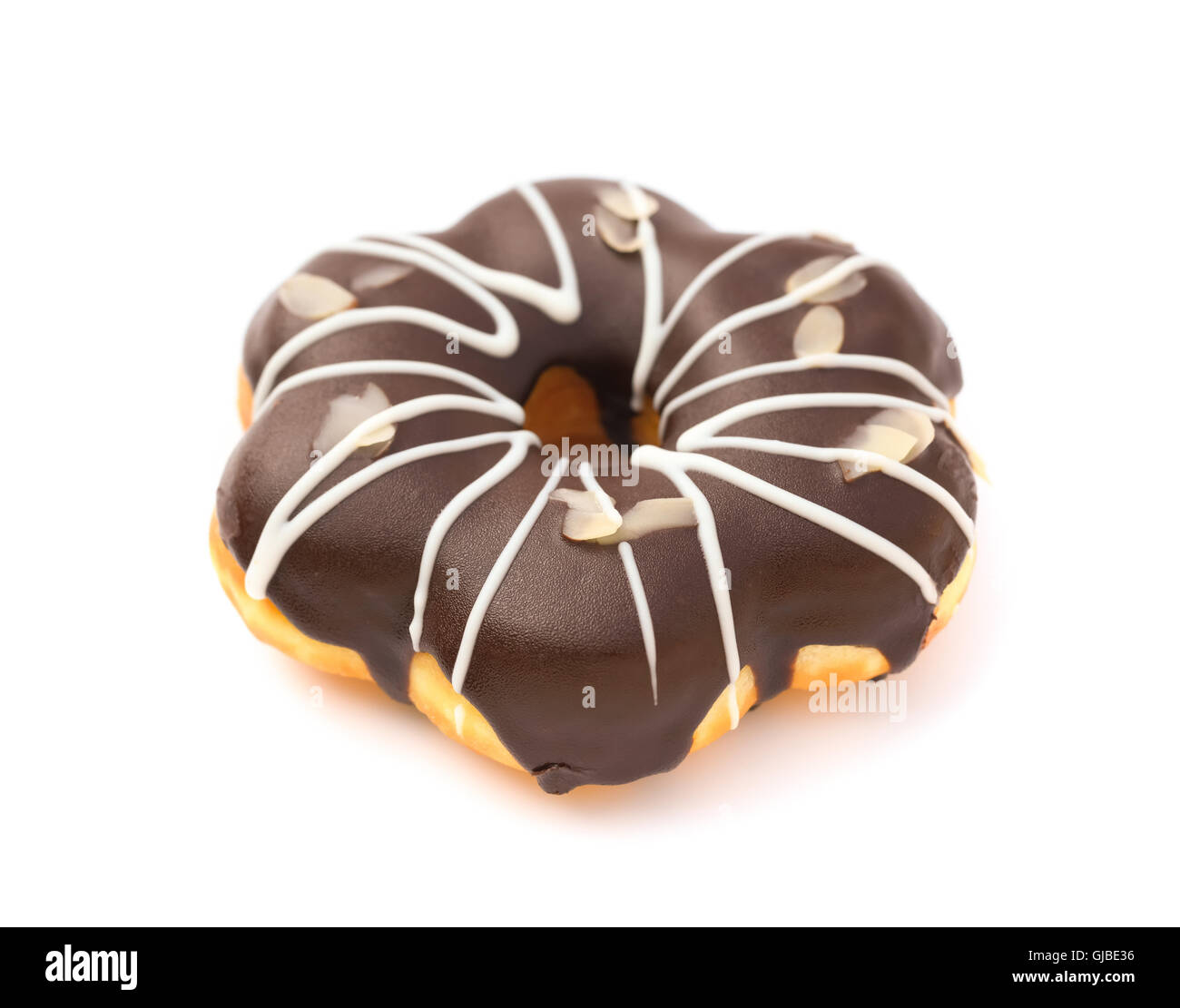 Seite Ansicht Schokoladenaroma Donut auf weißem Hintergrund Stockfoto