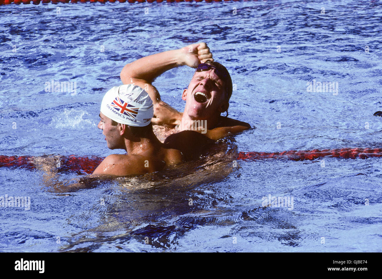 Kalifornien - Los Angeles - 1984 Olympischen Sommerspiele. Men es schwimmen. Michael Gross, Westdeutschland, 200m Freistil, Goldmedaille Stockfoto