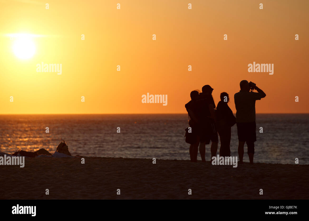 Menschen auf Race Point Beach, Sonnenuntergang, Provincetown, Massachusetts Stockfoto