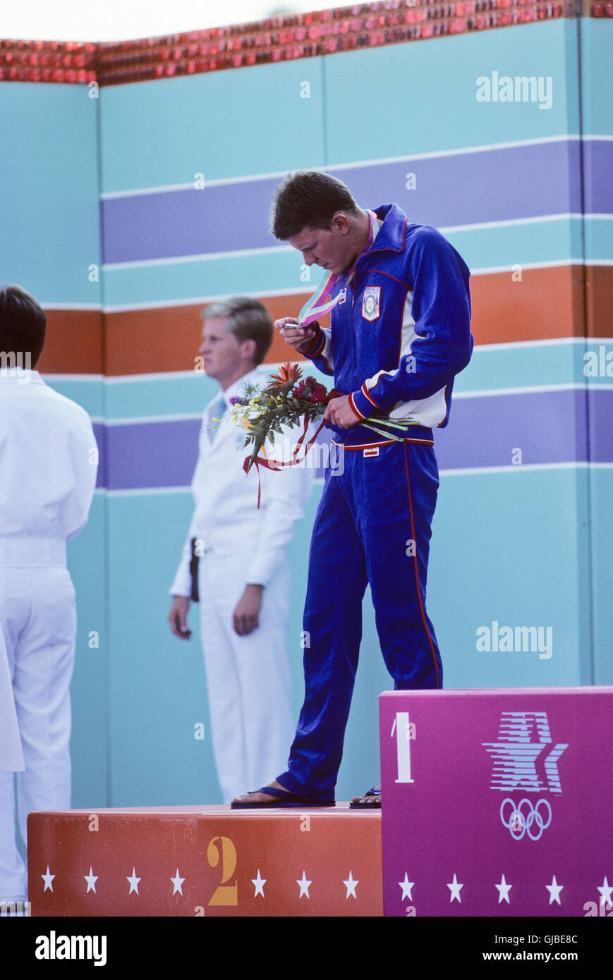 Kalifornien - Los Angeles - 1984 Olympischen Sommerspiele. Men es schwimmen. Michael Heath, USA, 200m Freistil, Silbermedaille Stockfoto
