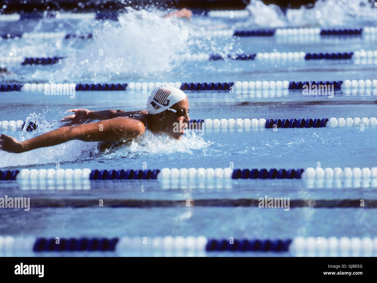 Kalifornien - Los Angeles - 1984 Olympischen Sommerspiele. USA Frauen schwimmen. Tracy Caulkins, 400m Indivdual lagen, Goldmedaille Stockfoto