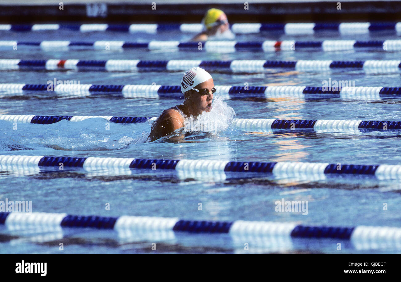 Kalifornien - Los Angeles - 1984 Olympischen Sommerspiele. USA Frauen schwimmen. Tracy Caulkins, 400m Indivdual lagen, Goldmedaille Stockfoto